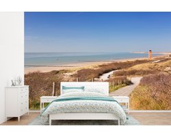 Behang - Fotobehang Strand - Zee - Vuurtoren - Nederland - Breedte 330 cm x hoogte 220 cm