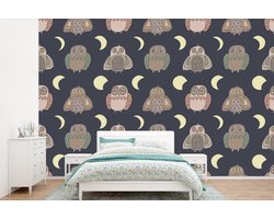 Behang - Fotobehang Uil - Patronen - Maan - Breedte 390 cm x hoogte 260 cm