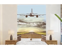 Behang - Fotobehang Vliegtuig - Lucht - Zon - Breedte 195 cm x hoogte 300 cm