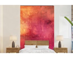 Behang - Fotobehang Waterverf - Geel - Oranje - Rood - Breedte 200 cm x hoogte 300 cm