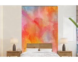 Behang - Fotobehang Waterverf - Geel - Rood - Oranje - Breedte 145 cm x hoogte 220 cm
