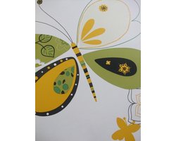 Behang getekende vlinder - Groen geel - Kinderbehang - Papierbehang - Kinderkamer - 0,53 x 10,05M. - Cozz Kidz