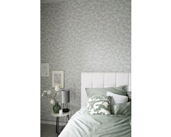 Behang Grijs - Groen - Woonkamer - Slaapkamer - Bloemen - Muurdecoratie