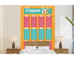Behang kinderen - Kinderkamer decoratie - Aftrekken - Rekenen - Oranje - Groen - Rood - Kinderen - 170x260 cm - Educatief voor kids - Kinderbehang