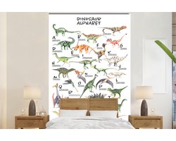 Behang kinderkamer - Fotobehang Alfabet - Dinosaurus - Jongens - Meisjes - Kinderen - Educatief - Breedte 170 cm x hoogte 260 cm - Kinderbehang
