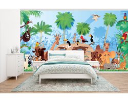 Behang kinderkamer - Fotobehang Dieren - Bos - Tropisch - Jongens - Meisjes - Kind - Breedte 465 cm x hoogte 260 cm - Kinderbehang
