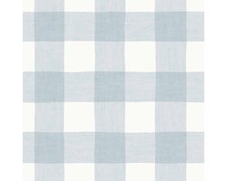 Behang - Kinderkamer – Ruiten – Schotse Ruit- Blauw - Wit- Babykamer - Kinderbehang – Vichy Ruiten - 0,53 x 10,05 M