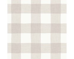Behang - Kinderkamer – Ruiten – Schotse Ruit- Greige- Wit- Babykamer - Kinderbehang – Vichy Ruiten - 0,53 x 10,05 M