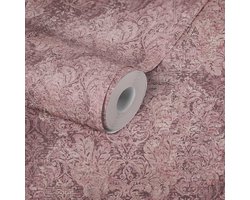 Behang Mata Hari behang met ornamenten in vintage look vliesbehang roze rood paars met glittereffect fijn gestructureerd 380932