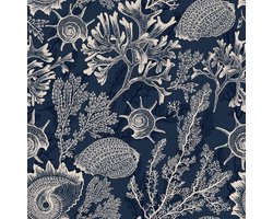 Behang Peel en Stick Marine Life Sea Coral Conch Sticky Back Plastic Badkamer Roll Zelfklevend Behang Blauw Patroon Onder De Zee Vinyl Wrap voor Slaapkamer Muren 44,5 CMx3M