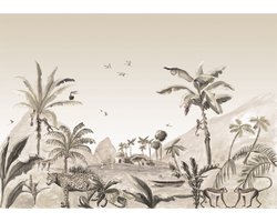 Behang staal Jungle Landscape Sepia