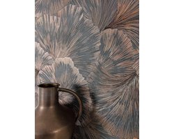 Behang Tropisch Palmblad Grijs Koper Metallic Vliesbehang Luxe Woonkamer Slaapkamer