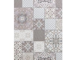 Behang voor badkamers en keukens EDEM 87001BR13 vinylbehang licht gestructureerd in tegel patroon en metalen accenten beige taupe wit zilver 5,33 m2