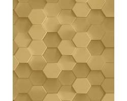 Behang voor badkamers en keukens Profhome 387232-GU vliesbehang hardvinyl warmdruk in reliëf glad met geometrische vormen mat goud geel 5,33 m2