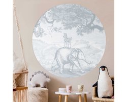 Behangcirkel 150cm Studio Wallz - Baby olifant en zebra schets blue