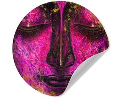 Behangcirkel 30x30 cm - Muurstickers Boeddha - Hoofd - Paars - Goud - Muurcirkel woonkamer - Wandcirkel slaapkamer - Kamer decoratie zelfklevend - Muurdecoratie accessoires