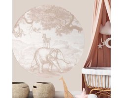 Behangcirkel 80cm Studio Wallz - Baby olifant en zebra schets terra