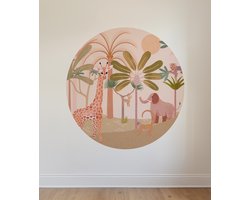 Behangcirkel Africa blossom - Ø 125 cm - Behangcirkel zelfklevend - Jungle dieren - Africa - Tropisch - Safari - Muurcirkel binnen - Wandsticker - Behangsticker - Babykamer en kinderkamer