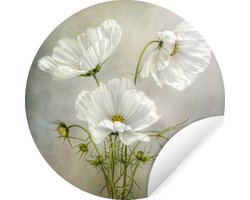 Behangcirkel - Bloemen - Wit - Stilleven - Klaprozen - Zelfklevend behang - Ronde wanddecoratie - Cirkel behang - Muurcirkel - 100x100 cm - Wandcirkel - Behangsticker - Woonkamer - Kamer decoratie