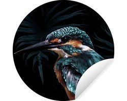Behangcirkel - IJsvogel - Varens - Bladeren - Portret - Behangsticker - Rond behang - Wanddecoratie rond - Woonkamer decoratie - Slaapkamer - ⌀ 120 cm - Muurdecoratie cirkel - Zelfklevend behang
