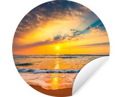 Behangcirkel - Strand - Water - Zonlicht - Zelfklevend behang - 50x50 cm - Behangcirkel zelfklevend - Behang rond - Cirkel behang - Ronde wanddecoratie