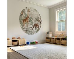 Behangcirkel Tropical Jungle - Ø 75 cm - Jungle - Safari - Behangcirkel zelfklevend - Behangcirkel babykamer - behangcirkel kinderkamer - Behangsticker - Babykamer en kinderkamer