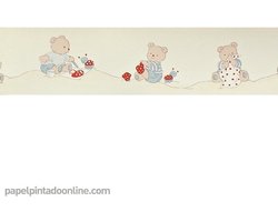 Behangrand Beren - Four Friends - Kinderbehang - Beige - Behangpapier - Behang Babykamer - Lieve Beer - 0.13 x 5M.