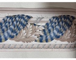 Behangrand Draperie Klassiek – Blauw Crème Goud Beige – Luxe Wanddecoratie – Elegante Interieurstijl