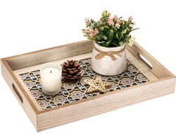 Behave Dienblad - Rechthoek - Hout - Handige Handvaten - Uniek design - Ibiza Bohemian Stijl - Decoratie - Naturel - 35 x 25 x 5 cm - 883 g