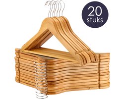 Behave Houten Kledinghangers - Kleerhanger - Kapstok - Inkeping - Broeklat - Metalen Haak - Volwassenen - Naturel - 20 Stuks