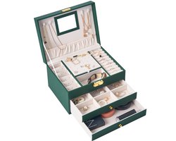 Behave Luxe Sieradendoos - Juwelendoos - Juwelen Houder - Juwelen Kistje - Sieraden - Incl. Zilverpoetsdoek - Groen