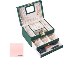 Behave Luxe Sieradendoos - Juwelendoos - Juwelen Houder - Juwelen Kistje - Sieraden - Incl. Zilverpoetsdoek - Groen