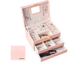 Behave Luxe Sieradendoos - Juwelendoos - Juwelen Houder - Juwelen Kistje - Sieraden - Incl. Zilverpoetsdoek - Roze