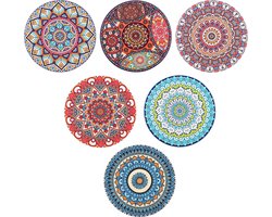 Behave Onderzetters voor Glazen - Keramisch - 3D Patronen - Mandala design - Kruk Anti-slip onderkant - Multi color - Rond - 6 Stuks