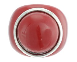 Behave - Ring - Rode Kunststof Ring met Zilverkleurige Accent – Stijlvol en Trendy