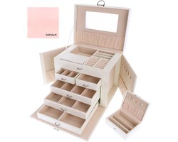 Behave XXL Luxe Sieradendoos - Dames - Bijouteriedoos Wit - Juwelendoos Meisjes Met 36 Handige Opberg Vakjes