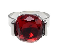Behave Zilverkleurige Verstelbare Ring – Rode Vierkante Steen – Nikkelvrij – Inclusief Geschenkzakje