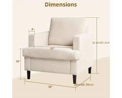 Beige Accentstoel – Slaapkamerstoel – Woonkamerstoel – Eetkamerstoel – Fauteuil – Linnen Bekleding – Stevig Metalen Frame – Mid-Century Design – Comfortabel Schuimkussen – Gemakkelijk Zelf Te Monteren