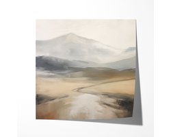 Beige Berglandschap Schilderij - Poster 70x70 cm vierkant Sfeervolle wanddecoratie voor woonkamer en slaapkamer - Premium papier - Zonder lijst