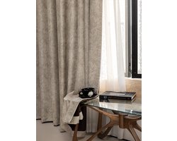 Beige bloemenjacquard verduisteringsgordijnen, voor slaapkamer en woonkamer, bloemenchenille, verduisterend, thermisch geïsoleerd, geluiddicht,Met haakjes ringen,140x270cm