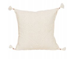 Beige Boho Sierkussenhoes 40x40 cm met Franjes en Houten Kralen