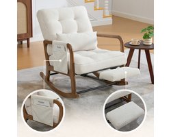 Beige cord schommelstoel met voetsteun - Met zijzakken - Met lendenkussen - Verstelbare rugleuning - Ergonomisch ontwerp - Geschikt voor woon slaap en kinderkamer