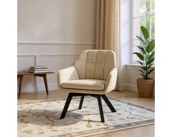 Beige draaibare eetkamerstoel met armleuningen, set van 4, draaibare eetkamerstoel, keukenstoel, gestoffeerde stoel, gemaakt van polyester, met metalen poten voor eetkamer, keuken, kantoor - Casa Serena