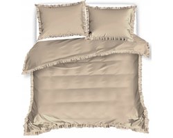 Beige Flanel Dekbedovertrek Set 160x200 met Ruches