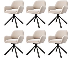 Beige fluwelen eetkamerstoelen - Draaibare stoel met armleuning - Set van 6 eetkamerstoelen - 150kg - Draaibaar - Eetkamer Beige