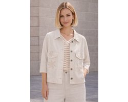 Beige geborduurd vestje met gestreepte V-hals blouse– 3/4 mouwen – viscose met stretch – casual zomer jacket