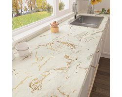 Beige Goud Marmer Behang - Zelfklevende Vinyl Wrap - 1 stuk - 60 cm x 300 cm