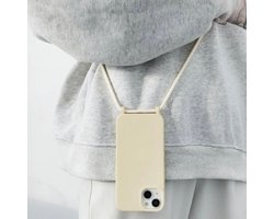 Beige iPhone 14 Pro Max hoesje met lang telefoonkoord | Crossbody case | Cream phone case | Praktisch & stijlvol | Natuurlijk design