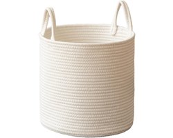 Beige katoenen touw opbergmand - geweven opbergmand - stijlvolle decoratieve mand voor in huis - met handvat - geschikt voor het opbergen van speelgoed, dekens, vuile was, kleine spullen en snacks (beige, groot formaat)