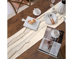Beige Linnen Tafelloper Strepen en Fijn Marmer Decoratie voor Eettafel en Salontafel